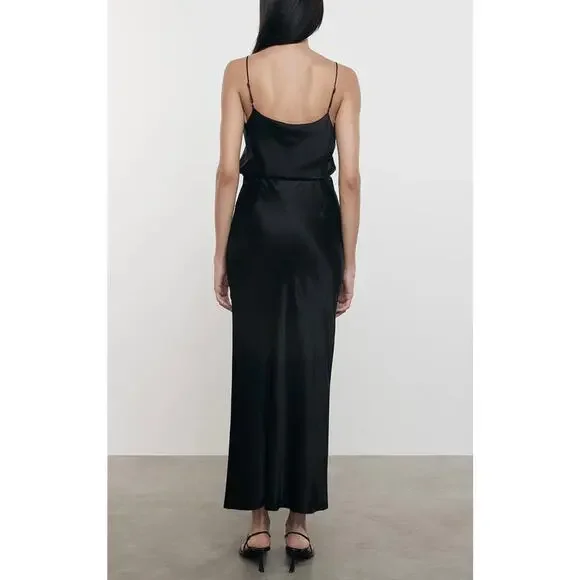 ENZA COSTA Satin Bias Cut Skirt Womens Small 1 Black Midi Pull on Slip Maxi NWOT - Picture 3 of 16